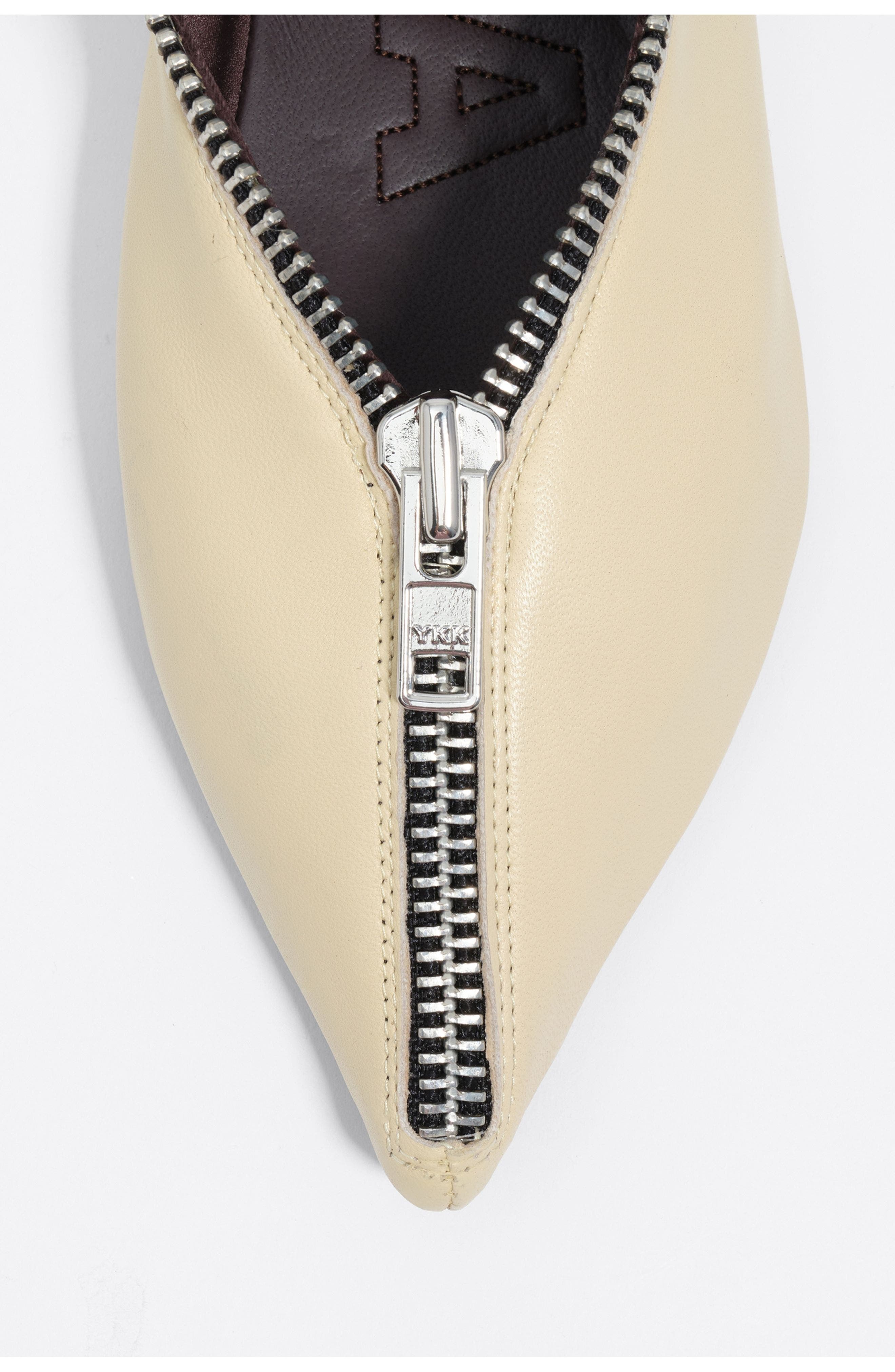 Leather Zip Ballerina, Alternate, color, OFF WHITE