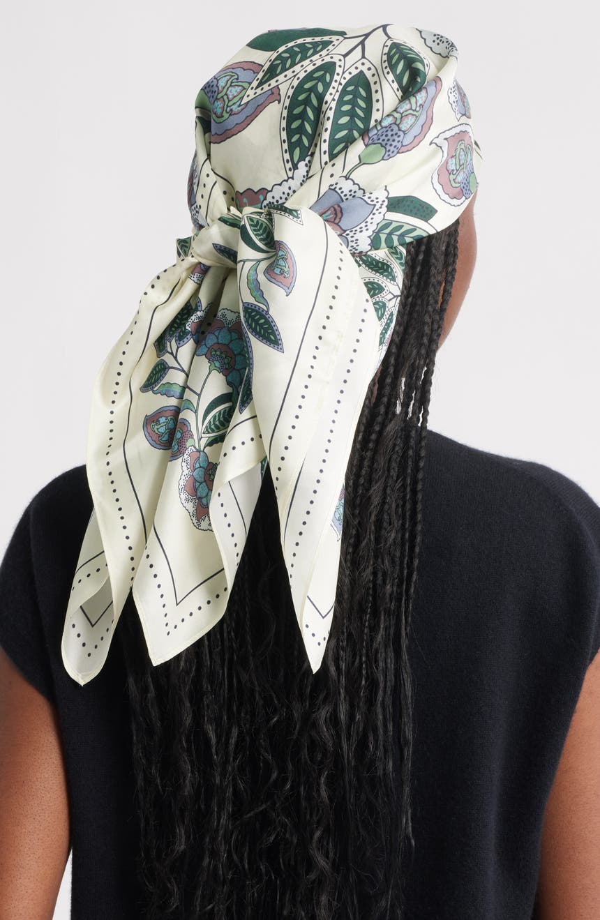 Botanical Print Square Silk Scarf