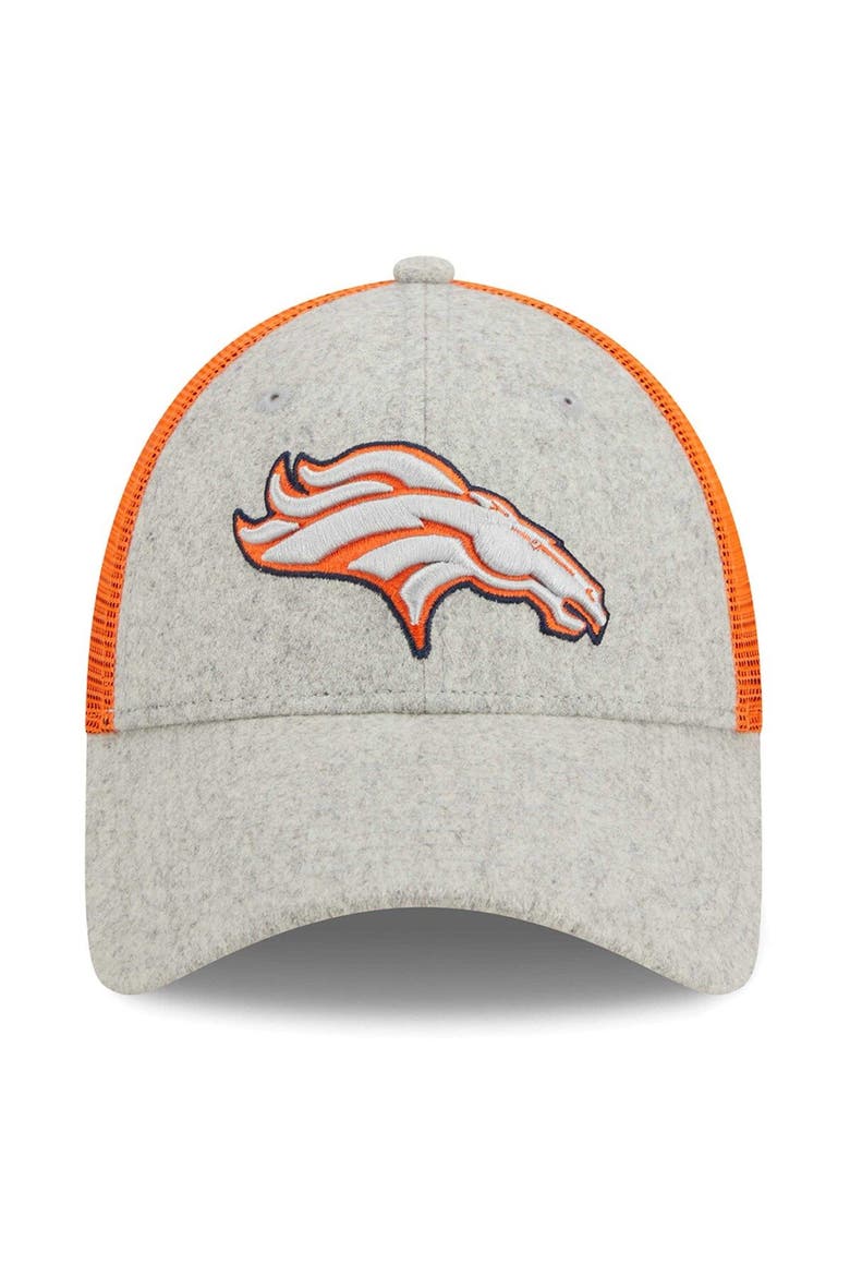 Men's New Era Heather Gray/Orange Denver Broncos Pop Trucker 9FORTY Adjustable Hat, Alternate, color, Heather Gray