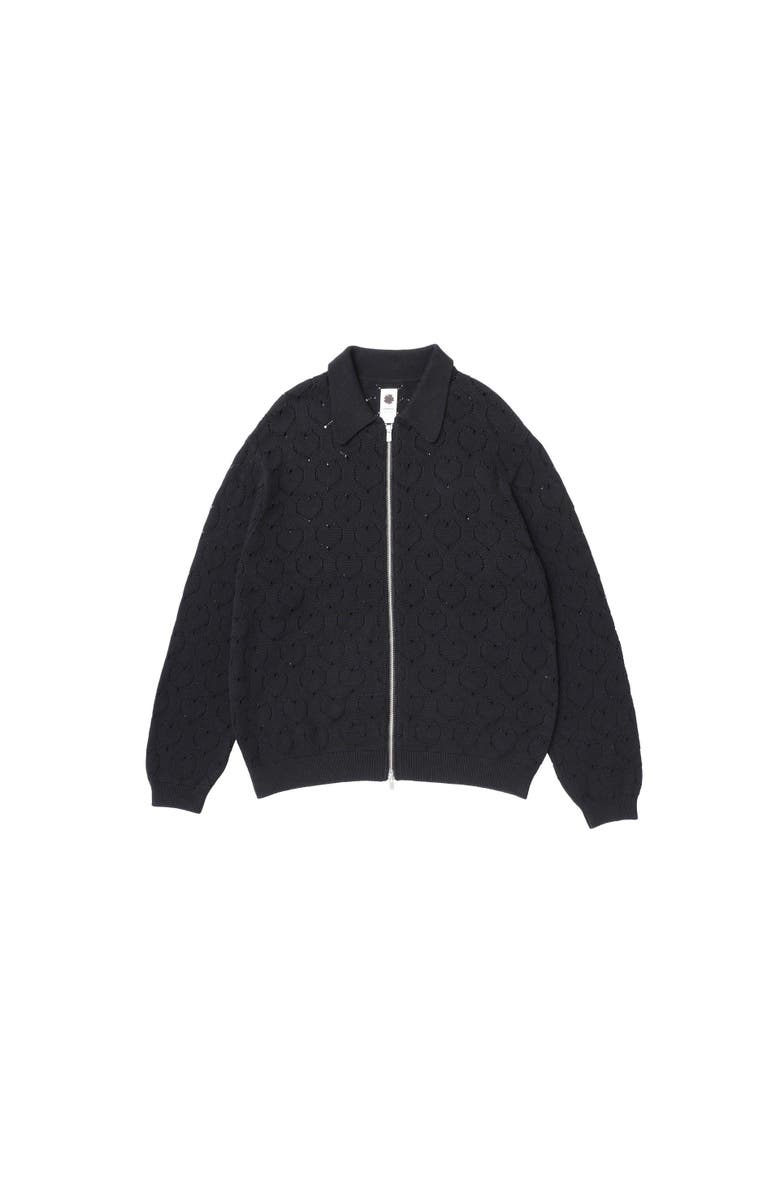 vowels Eyelet Knitted Zip-Up, Main, color, Black