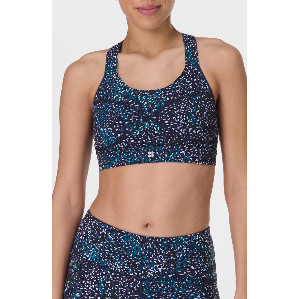 Shop Sweaty Betty Power Medium Support Sports Bra In Blue Aurora Print