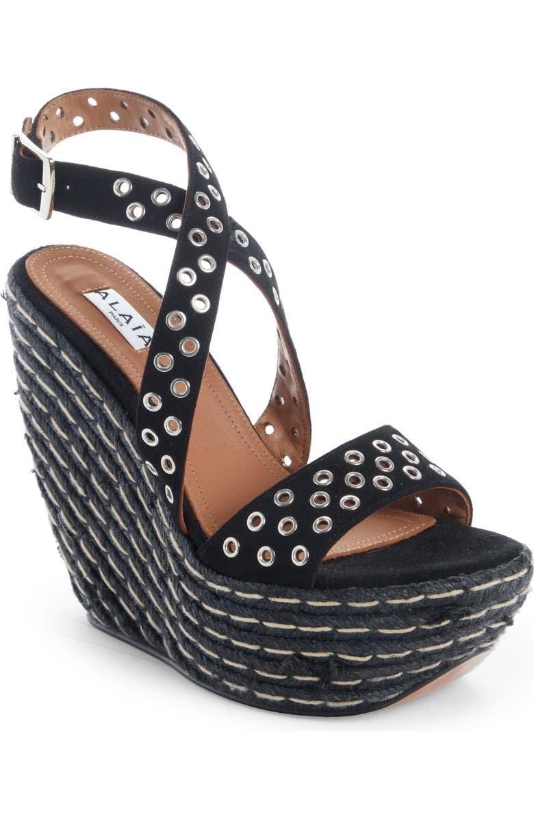 Alaïa Grommet Detail Wedge Espadrille Sandal, Main, color,