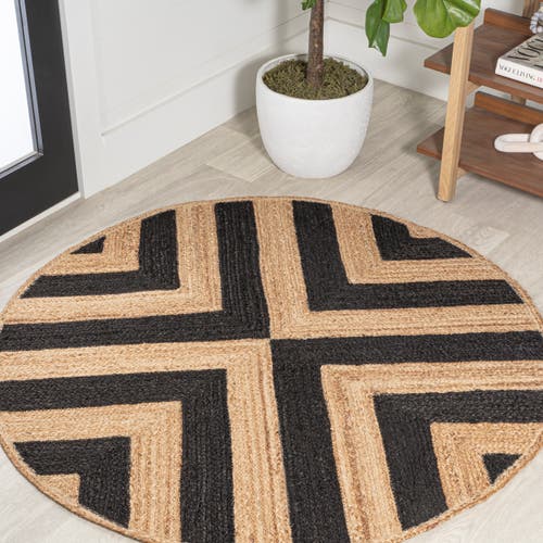 Jonathan Y Piper Two-tone Chevron Round Jute Round Area Rug In Black/natural