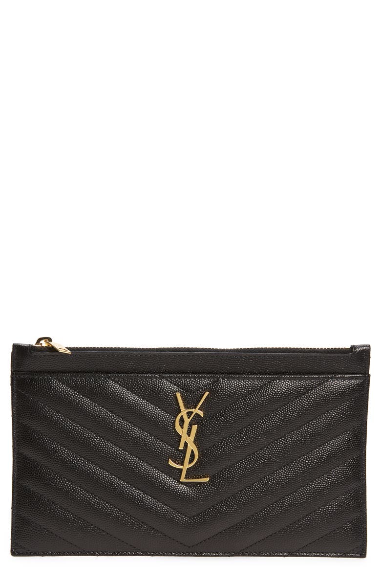 Saint Laurent Monogramme Quilted Leather Zip Pouch, Main, color, 