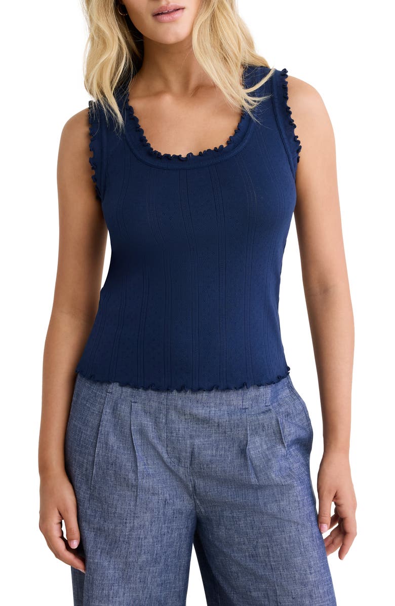 nz BY NIC AND ZOE Ella Rib Lettuce Trim Cotton Pointelle Tank, Main, color, Ink