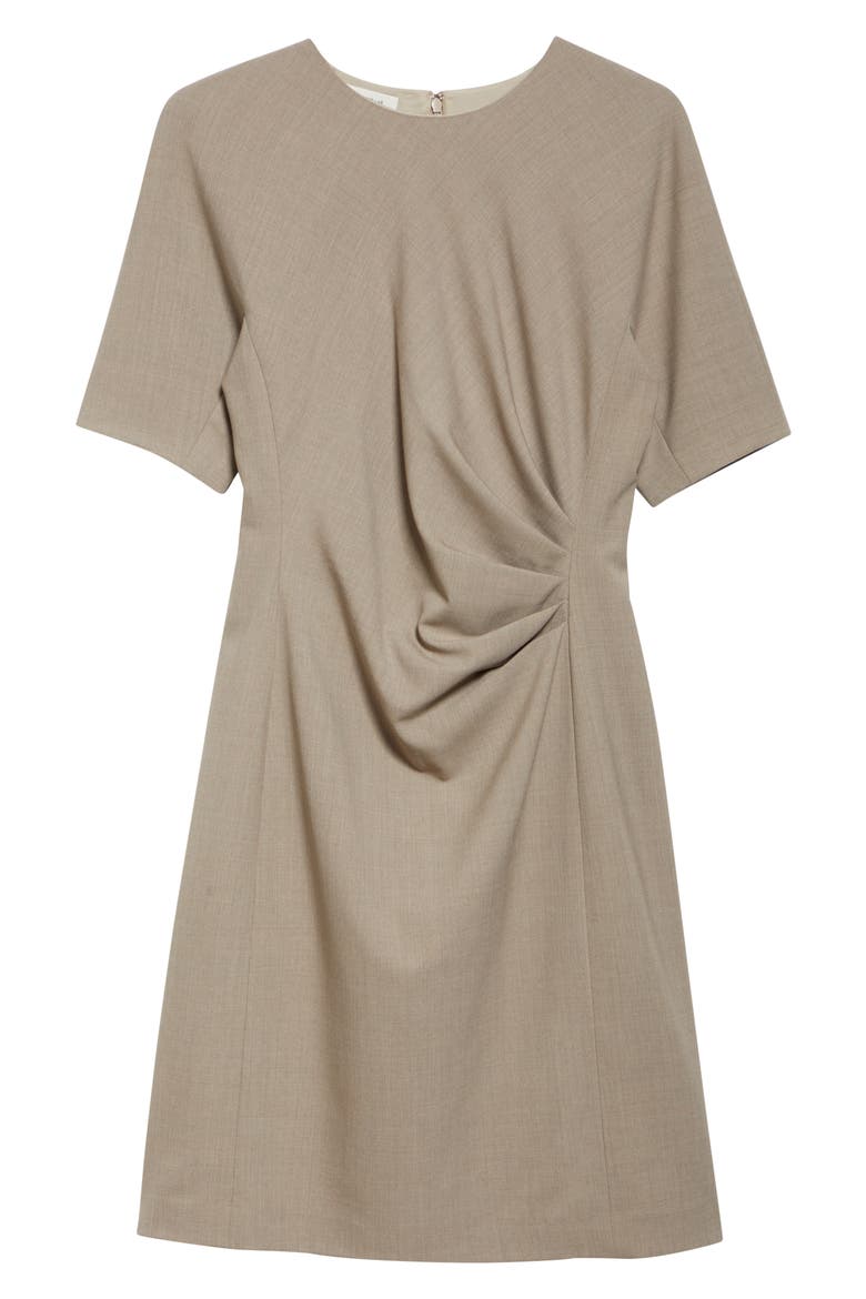 Short Sleeve Pleated Waist Responsible Stretch Wool Dress, Alternate, color, HICKORY MELANGE