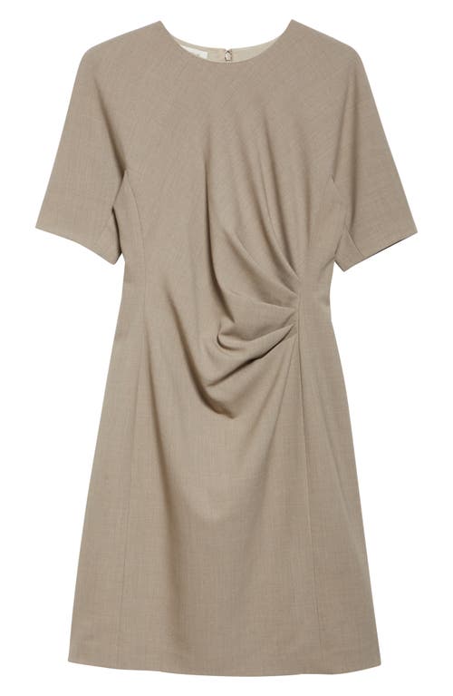 Lafayette 148 New York Short Sleeve Pleated Waist Responsible Stretch Wool Dress In Neutral