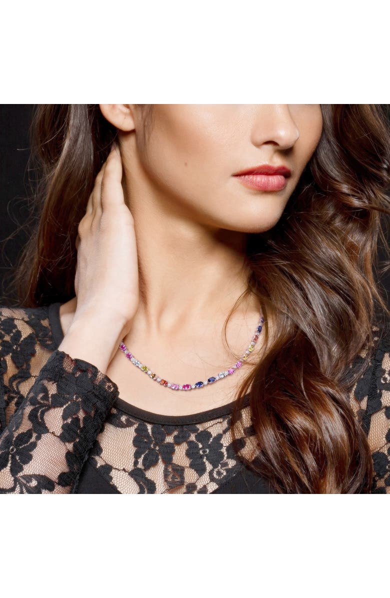 Julianna B. Multi-Color Created Sapphire Tennis Necklace, Alternate, color, Sterling Silver