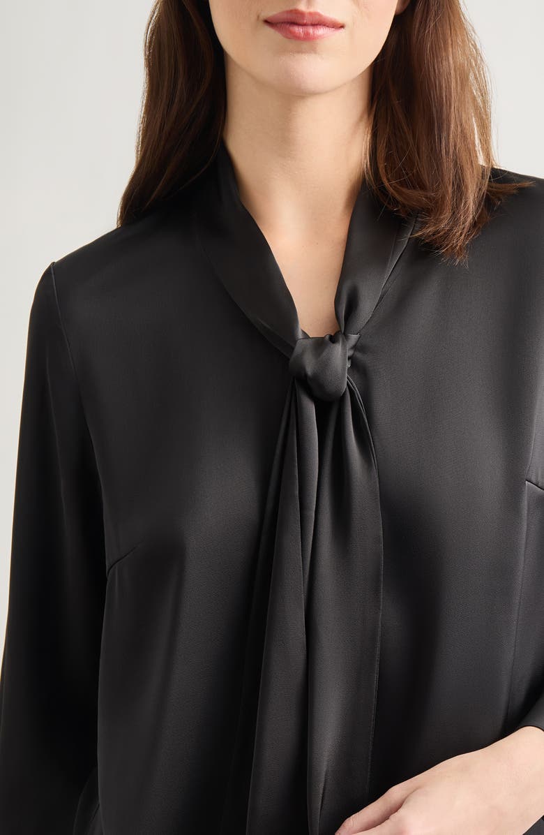 Misook Tie Neck Crêpe de Chine Blouse, Alternate, color, Black