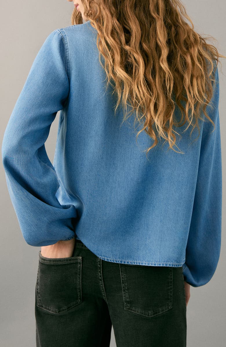 MANGO TEEN Tie Neck Popover Shirt, Alternate, color, Medium Blue