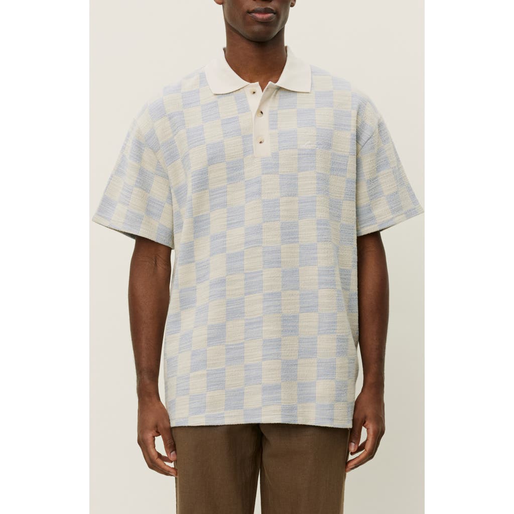 Les Deux Branson Check Jacquard Jersey Polo In White