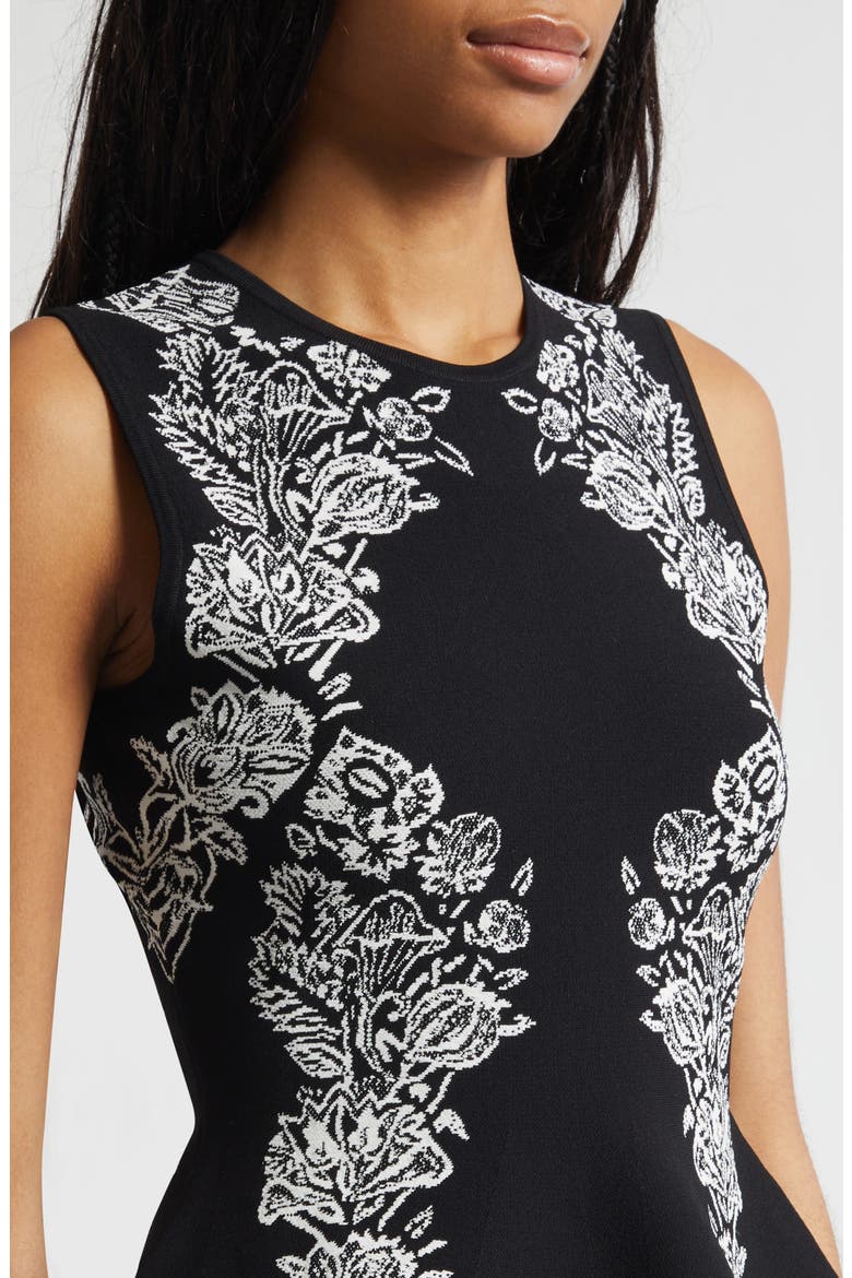 Vanna Floral Jacquard Peplum Tank, Alternate, color, NOIR