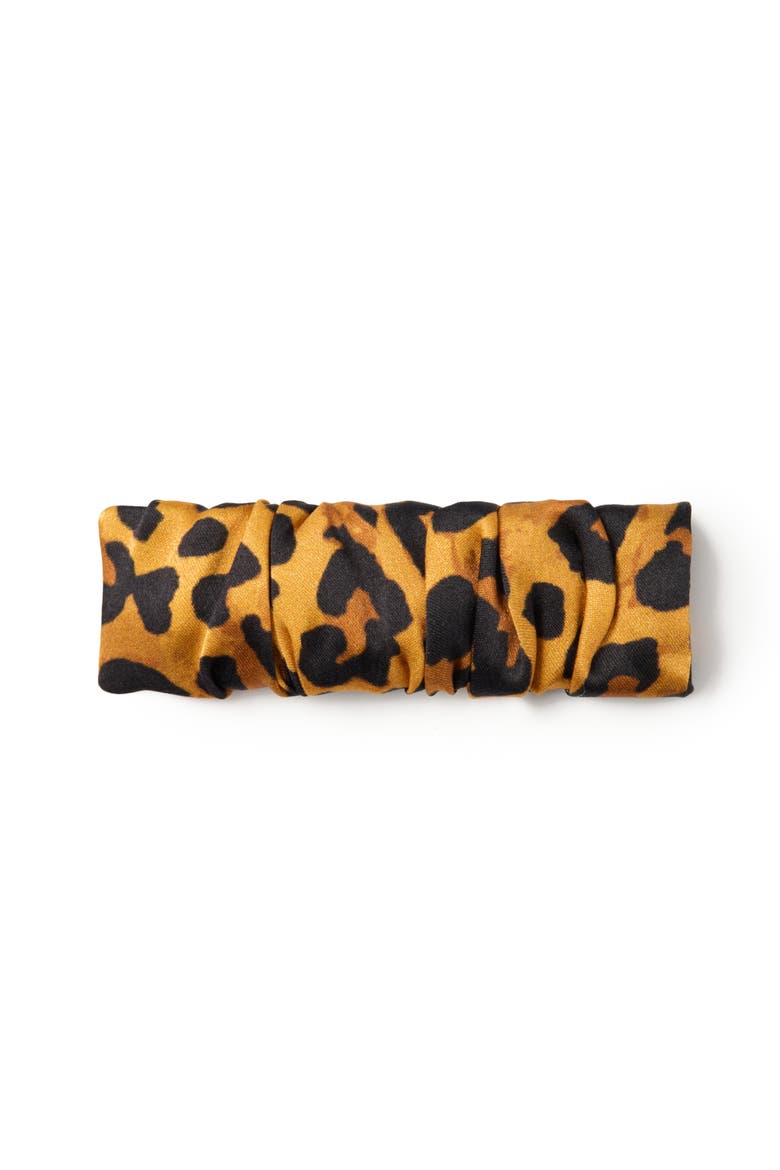 Leopard Silk Hair Barrette Clip, Main, color, Brown