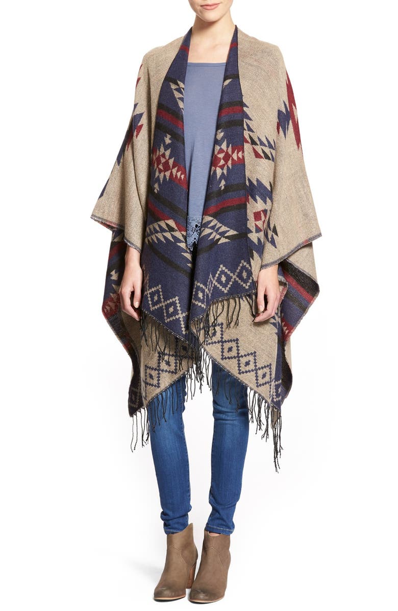 BP. Reversible Geometric Pattern Poncho, Alternate, color,