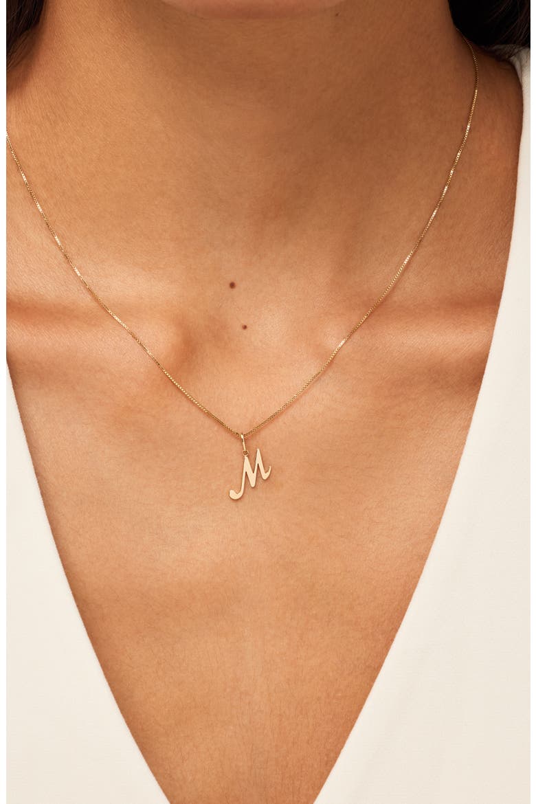Solid Yellow Gold - Script Letter Necklace, Alternate, color, N