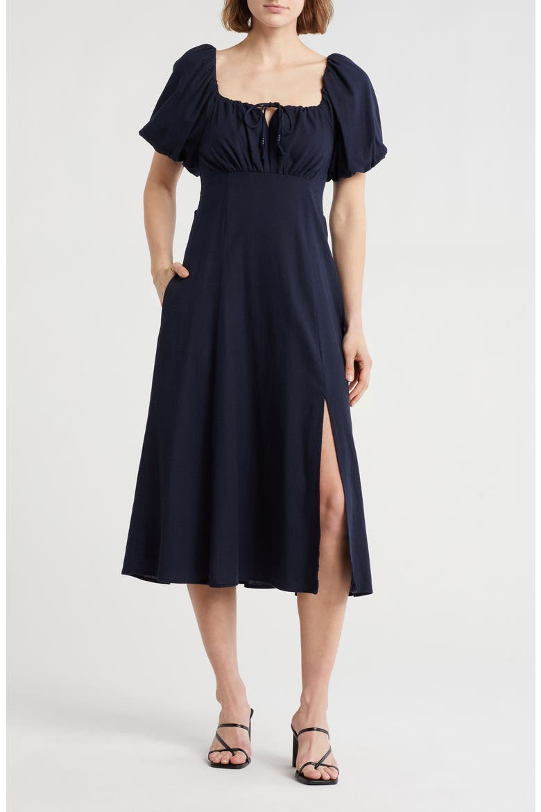 Floral Balloon Sleeve Maxi Dress, Main, color, NAVY