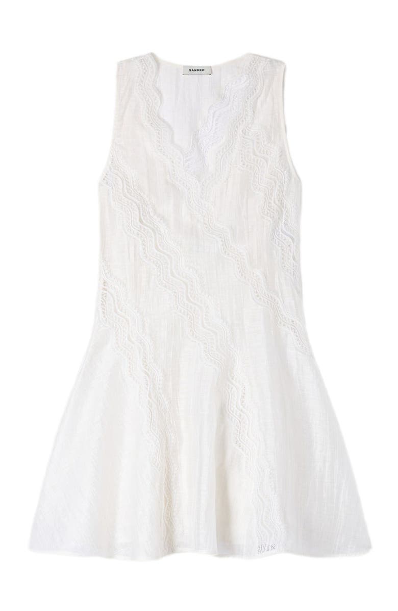 SANDRO Short trimmed linen dress, Alternate, color, White