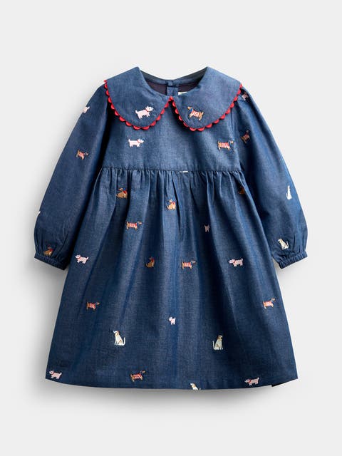 Kids' Long Sleeve Embroidered Chambray Dress (baby)