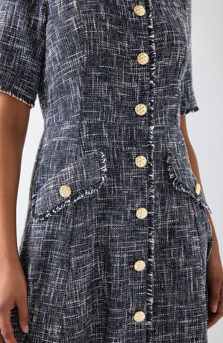 LK Bennett Suzie Fray Trim Tweed Flare Dress, Alternate, color, 