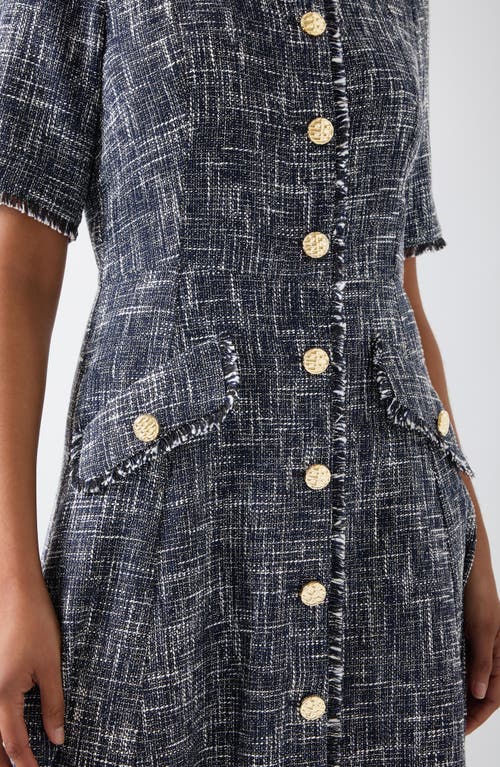 Lk Bennett Womens Mul-indigo Suzie Button-through Cotton-blend Tweed Midi Dress In Indigo