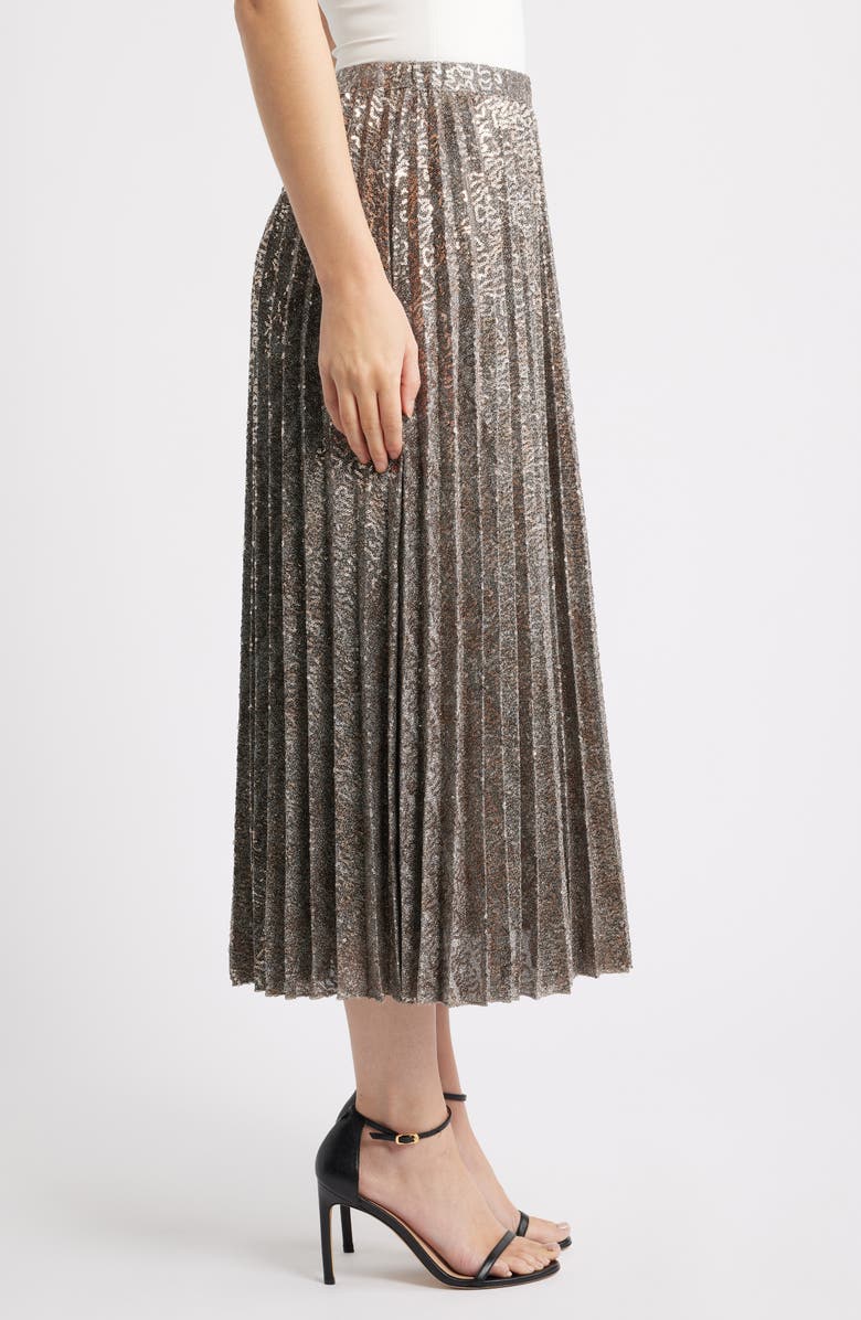 Anne Klein Sequin Pleated Pull-On Midi Skirt, Alternate, color,
