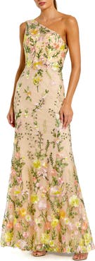Mac Duggal Women's One Shoulder Lace Embroidered Gown