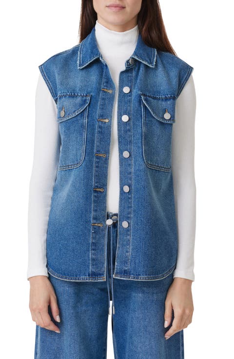Curved Hem Denim Vest