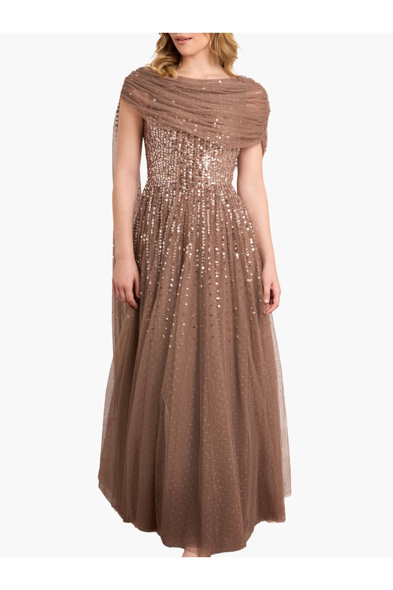 Moonlight Sequin Draped Gown, Main, color, Cocoa/Tawny