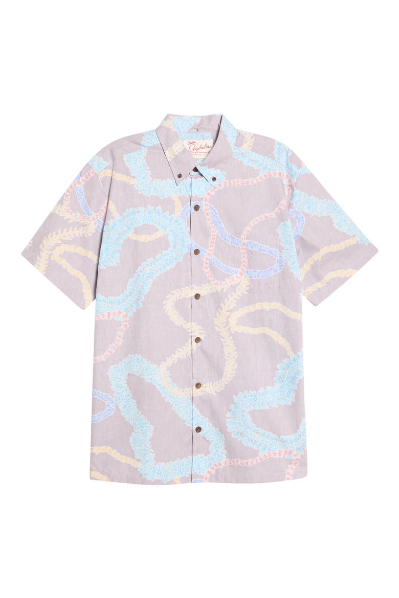 Lei Aloha Short Sleeve Cotton Button-Down Shirt, Alternate, color, PUA