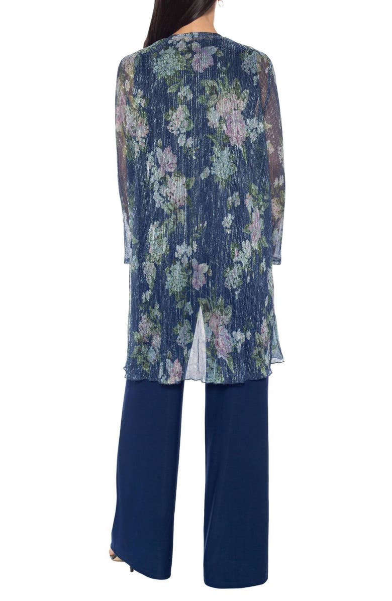 Marina Metallic Chiffon Ruana, Top & Pants Set, Alternate, color, Navy/ Multi