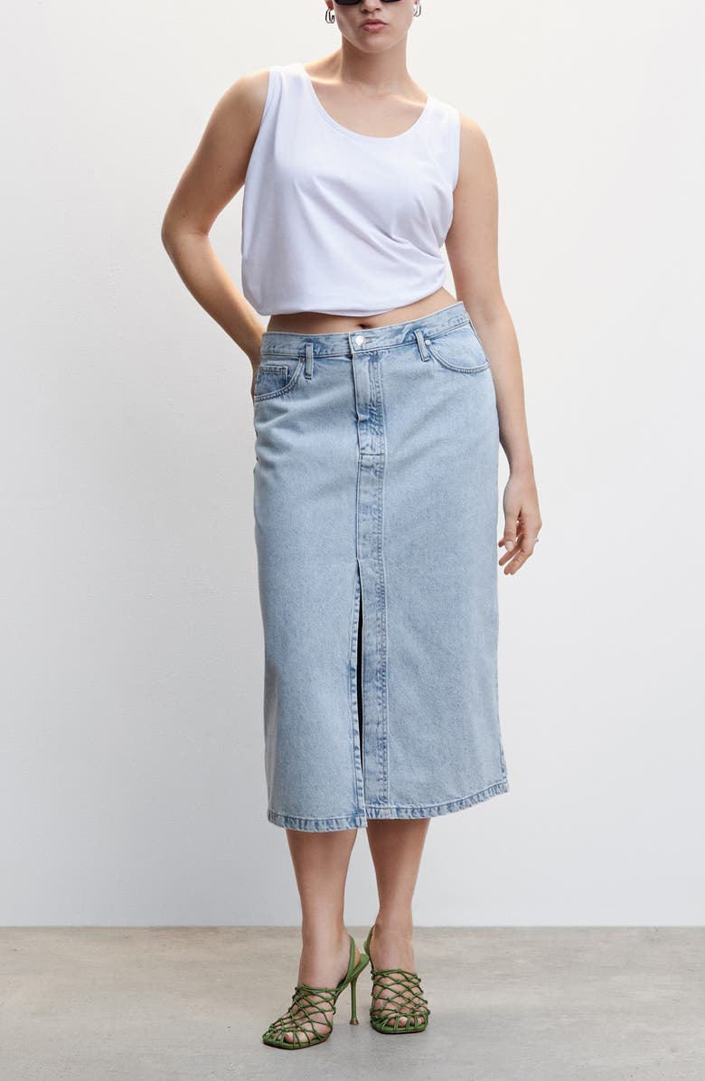 MANGO Denim Midi Skirt, Alternate, color,