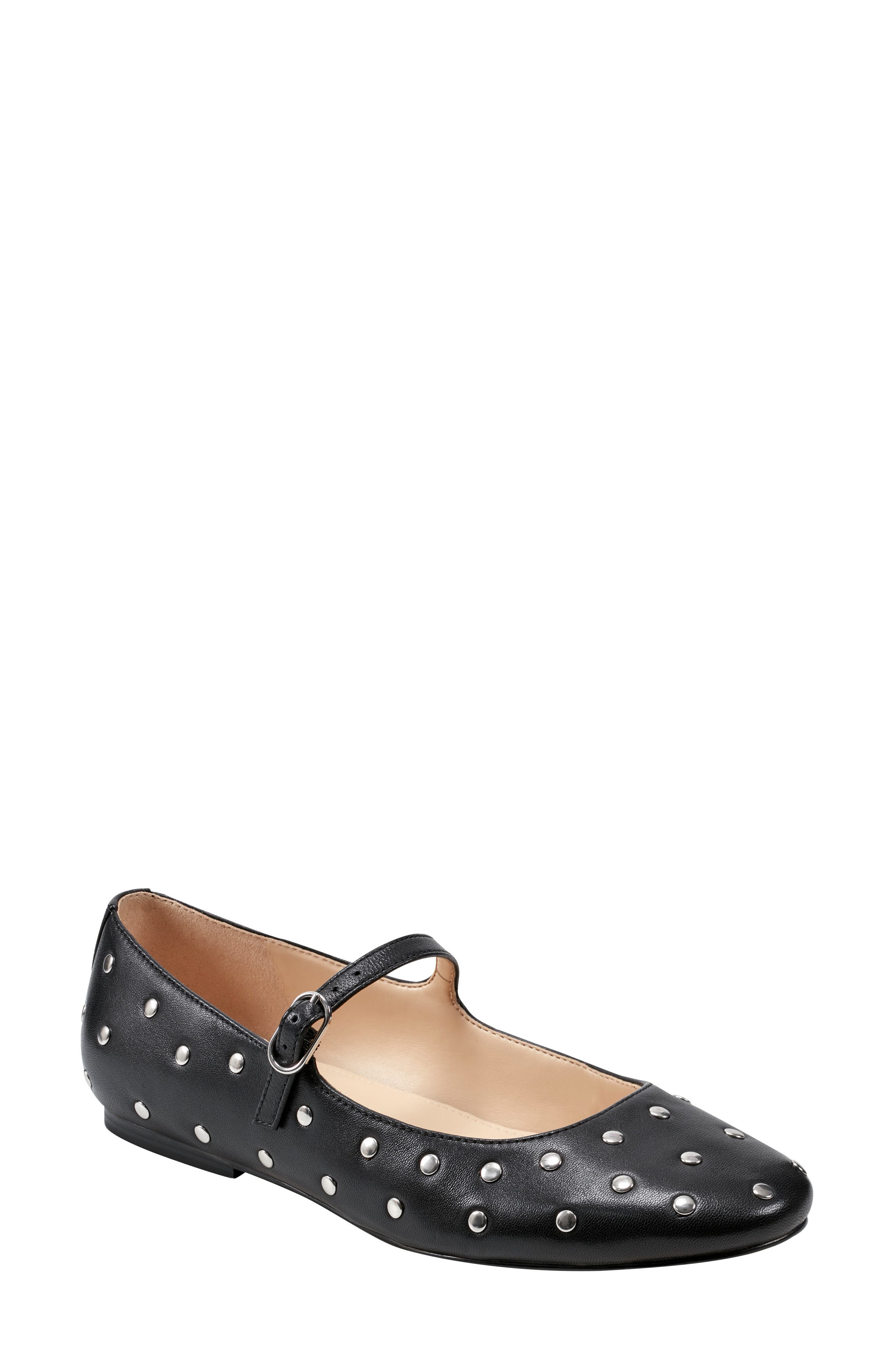 Marc Fisher LTD Elizza Studded Mary Jane Flat, Main, color, Black