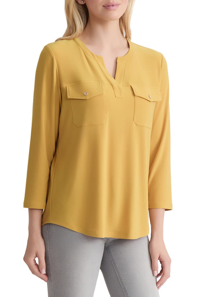 Patch Pocket Crepe Popover Top, Alternate, color, JONAGOLD