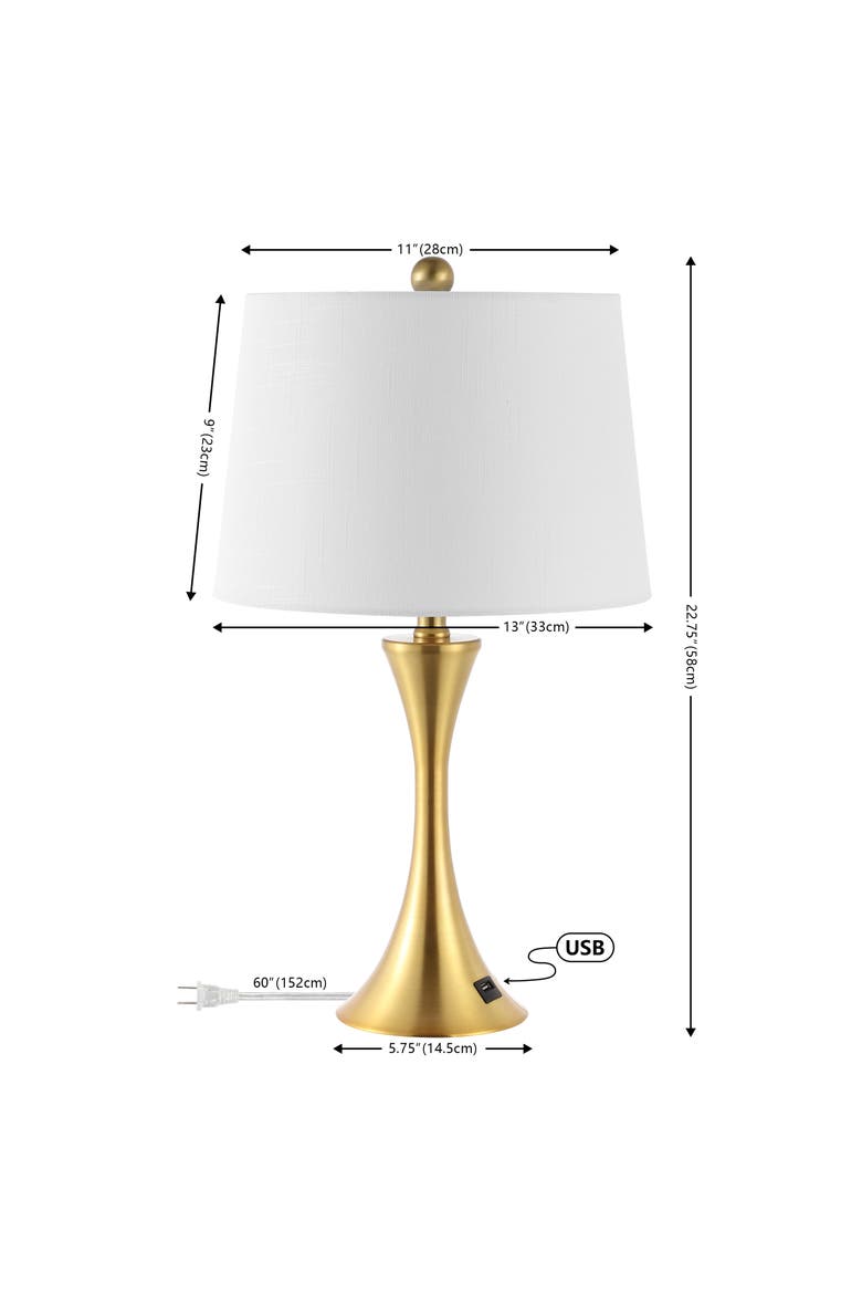 Bennett Modern Glam Iron Hourglass LED Table Lamp with USB Charging Port, Alternate, color, Brass Gold