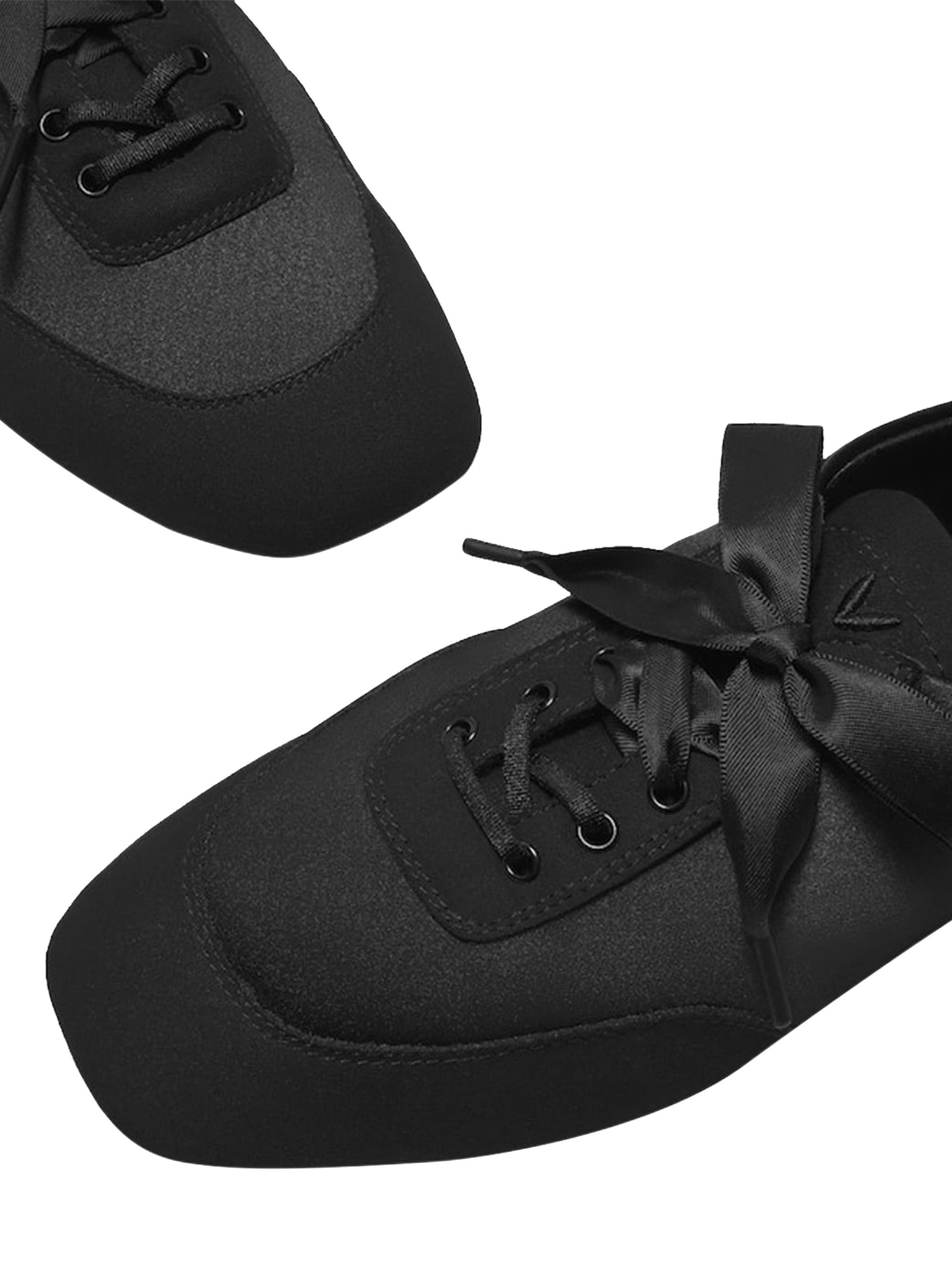 VIVAIA Square-Toe Lace-Up Satin Sneakerina, Alternate, color, Black