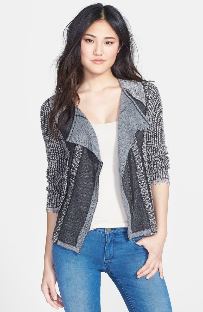 Curio Moto Zip Patchwork Cardigan, Main, color, 