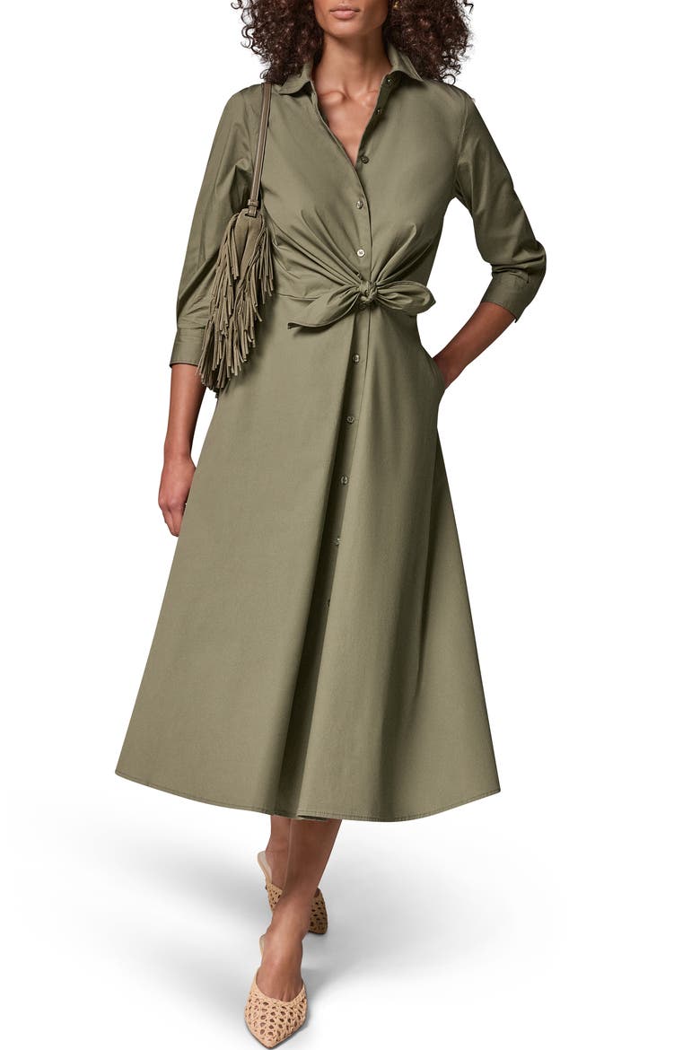 Poplin Tie Front Shirtdress, Alternate, color, SAGE