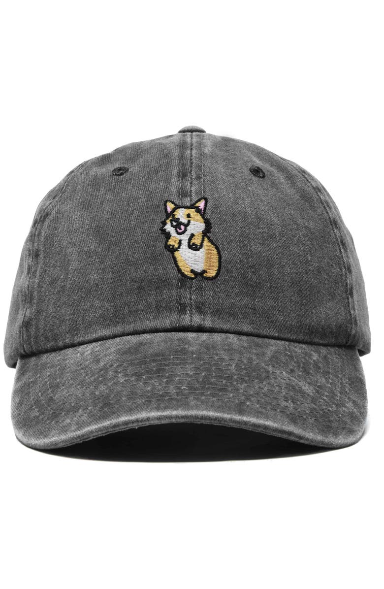 Dalix Leaping Corgi Embroidered Cap, Main, color, Washed Black