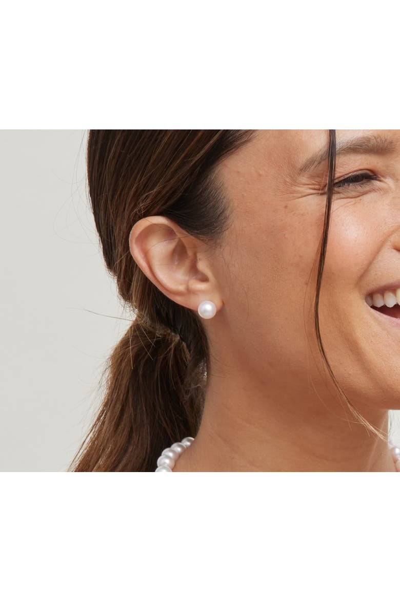 9.0-9.5mm White Akoya Round Pearl Stud Earrings, Alternate, color, White Gold