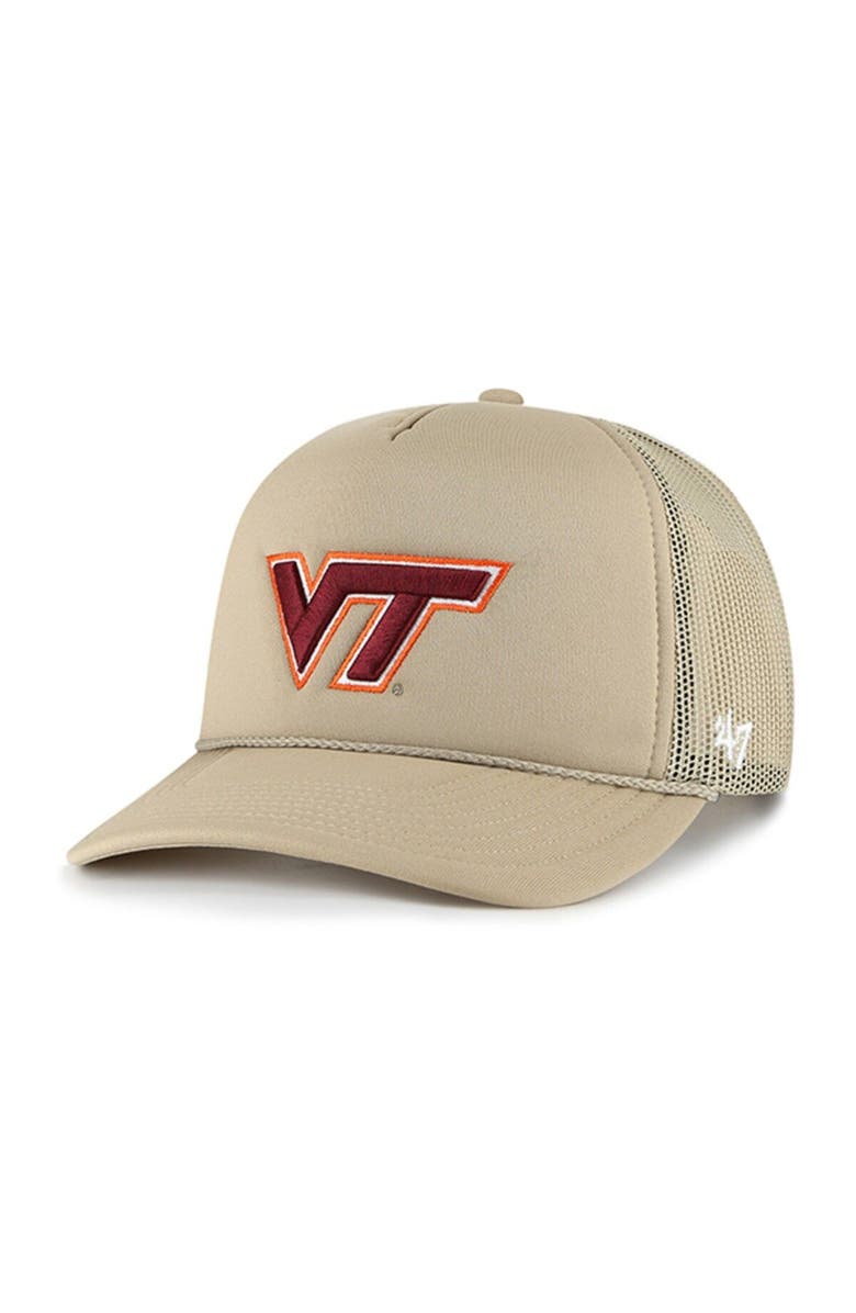 '47 Men's '47 Khaki Virginia Tech Hokies Foam Front Mesh Trucker Snapback Hat, Main, color, 