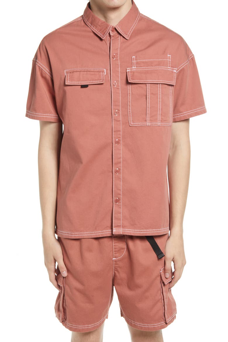 Washed Cotton Button Down Shirt, Main, color, RUST