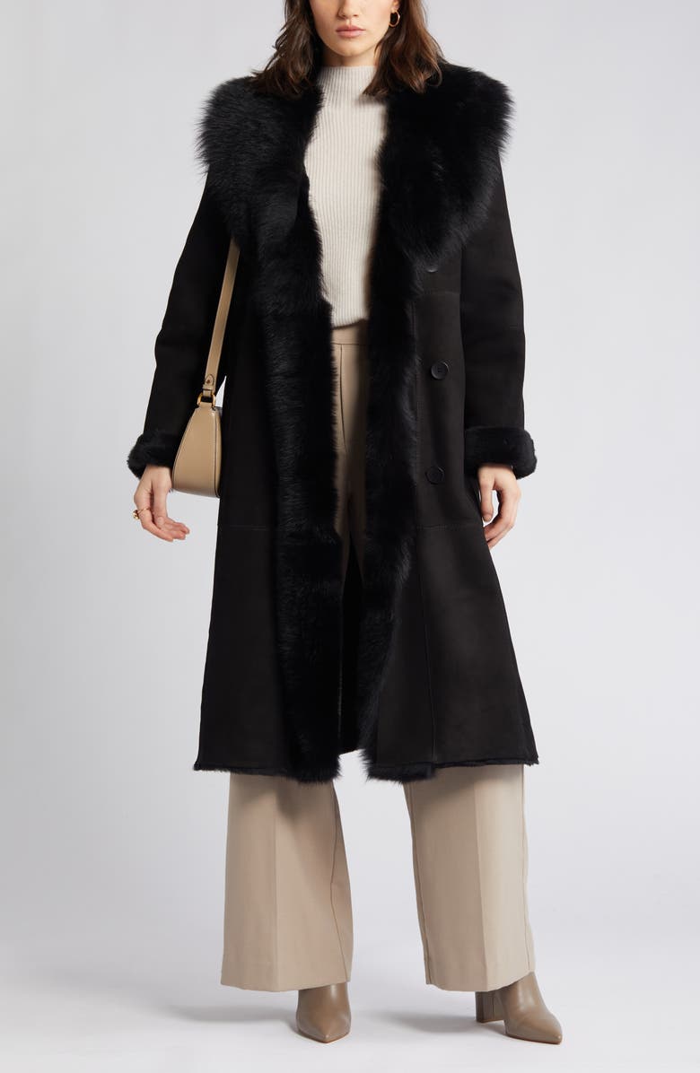 HiSO Libra Longline Genuine Shearling Coat, Main, color, Jet Suede Toscana Rasado