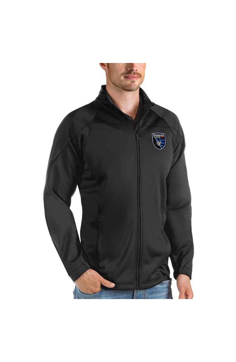 ANTIGUA Men's Antigua Black San Jose Earthquakes Links Full-Zip Golf Jacket, Main, color, 