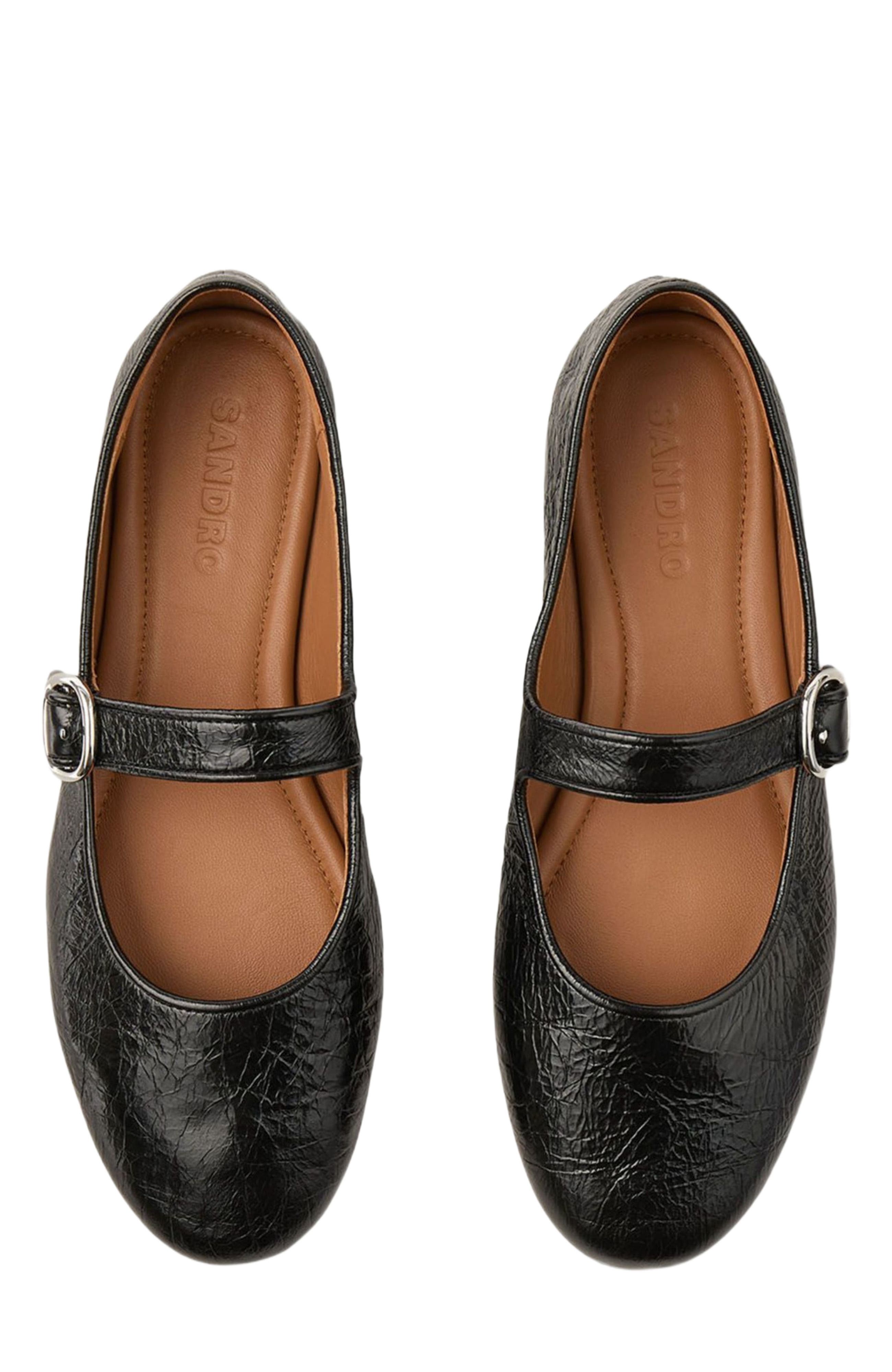 SANDRO Shiny leather ballet flats, Alternate, color, 