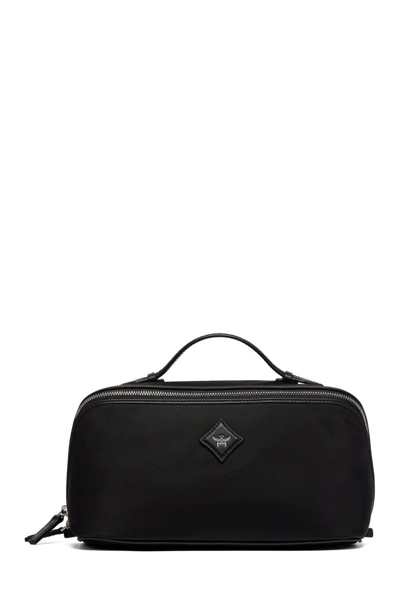 Medium Ottomar Toiletry Bag in ECONYL and Leather, Main, color, Black