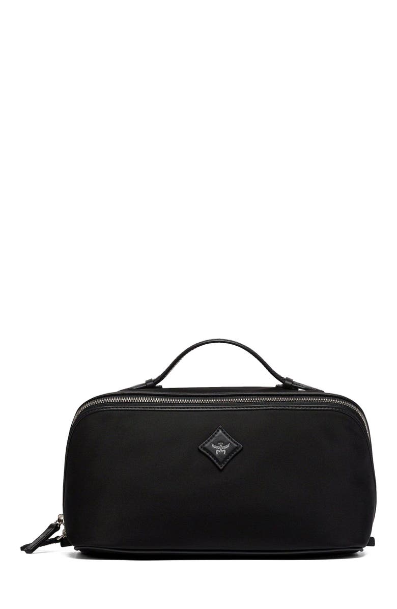 MCM Medium Ottomar Toiletry Bag in ECONYL and Leather, Main, color, Black