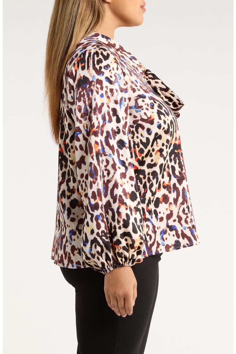 Leopard Print Bow Neck Satin Top, Alternate, color, SAND ROYAL LEOPARD