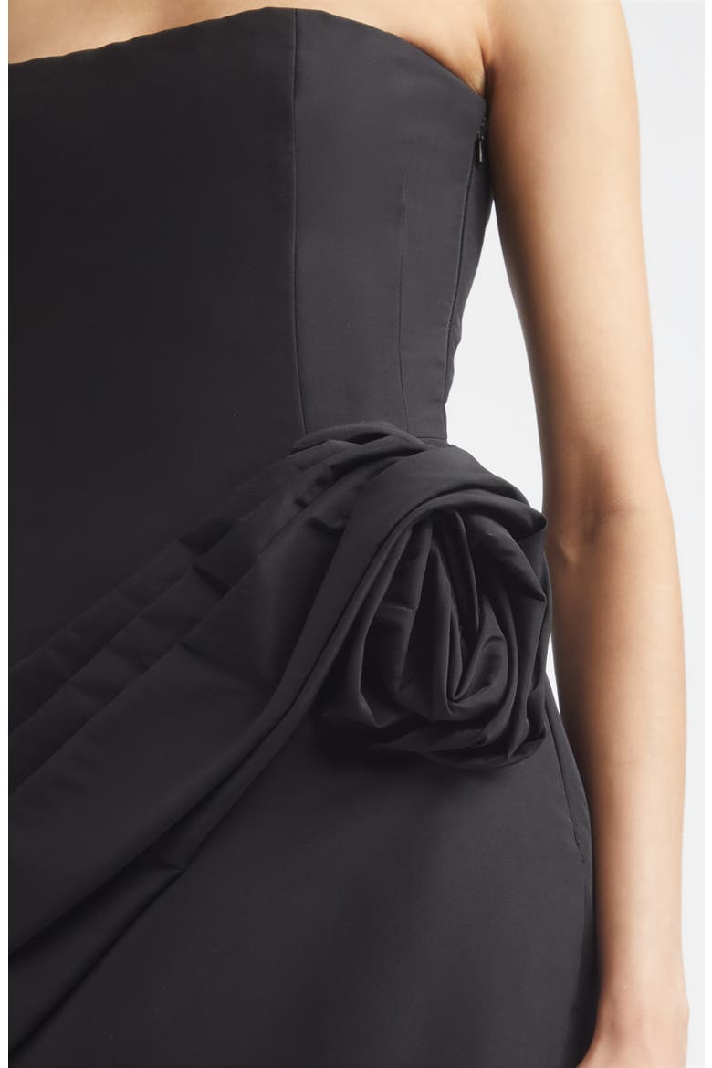 Draped Strapless Silk Faille & Organza Gown, Alternate, color, BLACK