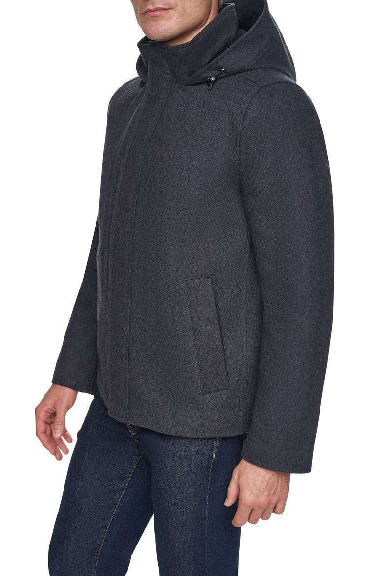 Hooded Wool Blend Field Coat, Alternate, color, CHARCOAL