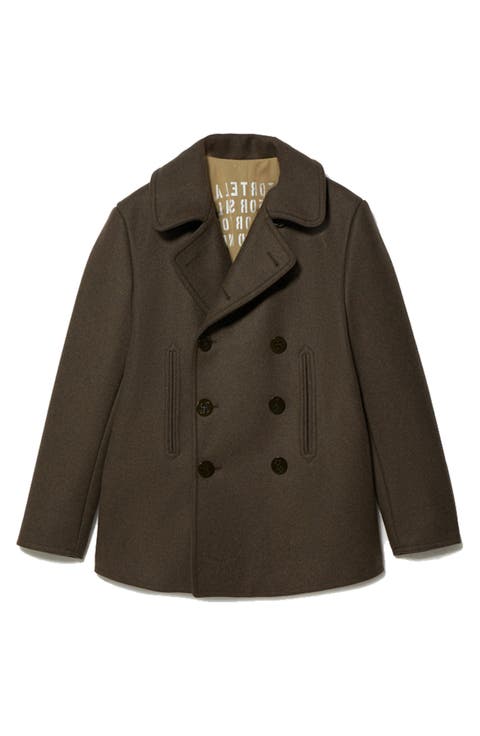 Peacot Double Breasted Wool Blend Coat